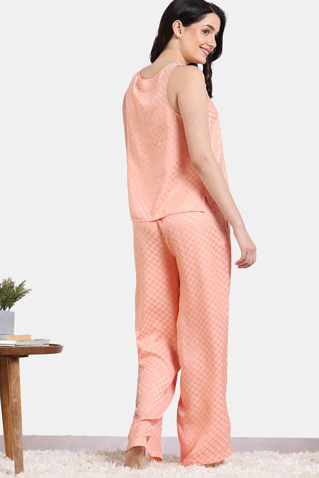 Zivame Checkered Sheen Woven Pyjama Set - Pink Sand — image 4